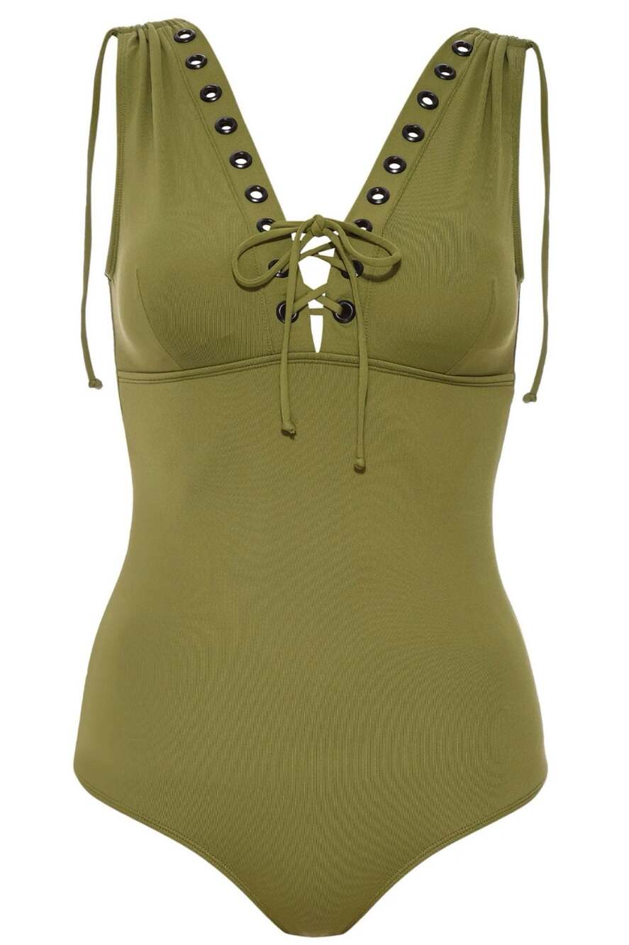 VETCHY Belize Army Green Lace-Up One-Piece Swimsuit XXL